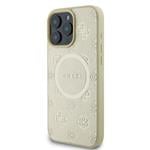Guess Saffiano Peony Stamp MagSafe zadný kryt pre iPhone 16 Pro Max Gold