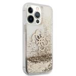 Guess TPU Big 4G Liquid Glitter Gold Zadní Kryt pro iPhone 13 Pro Max Transparent
