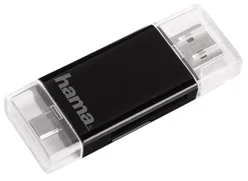HAMA Čtečka karet USB 2.0 SD/micro SD, pro smartphony, tablety, černá (123950)