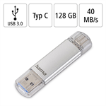 Hama Flash Pen Laeta, USB-C/USB-A 3.1, 128 GB, 40 MB/s, strieborná