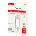 Hama Flash Pen Laeta, USB-C/USB-A 3.1, 64 GB, 40 MB/s, strieborná