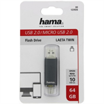 Hama flashPen "Leata Twin" 64 GB 10 MB/s USB 2.0, sivá