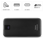 Hama PD 10 powerbank, 10000 mAh, 3 výstupy: 2x USB-C, 1x USB-A, LED displej, PD, Qualcomm