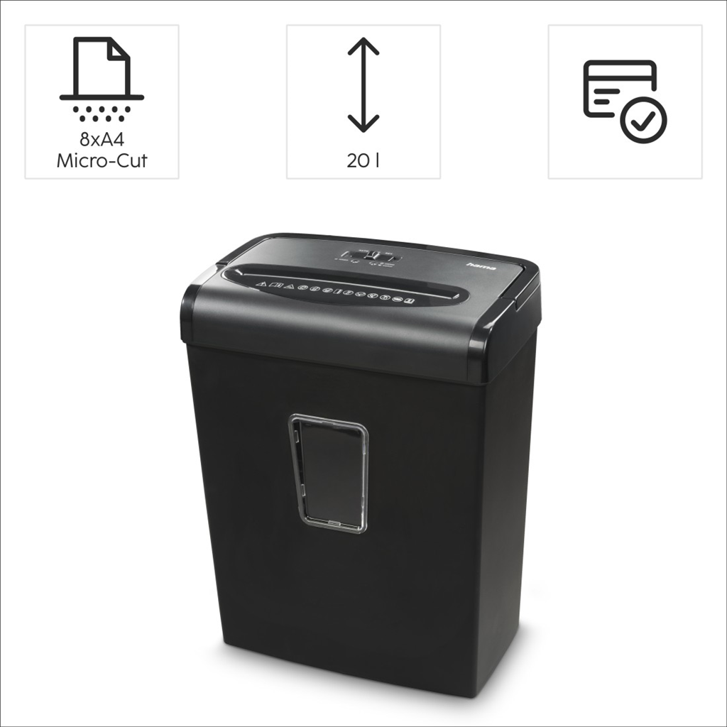 Hama Premium M8+, skartovač, mikrorez, 8 listov, klasifikácia P5, 20 l