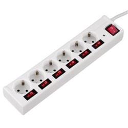 Hama prodlužovací přívod 220/230V 1,4m s přepěťovou ochranou, 6 zásuvek schuko, 6+1 vypínačů 121947 - Kabely + redukce