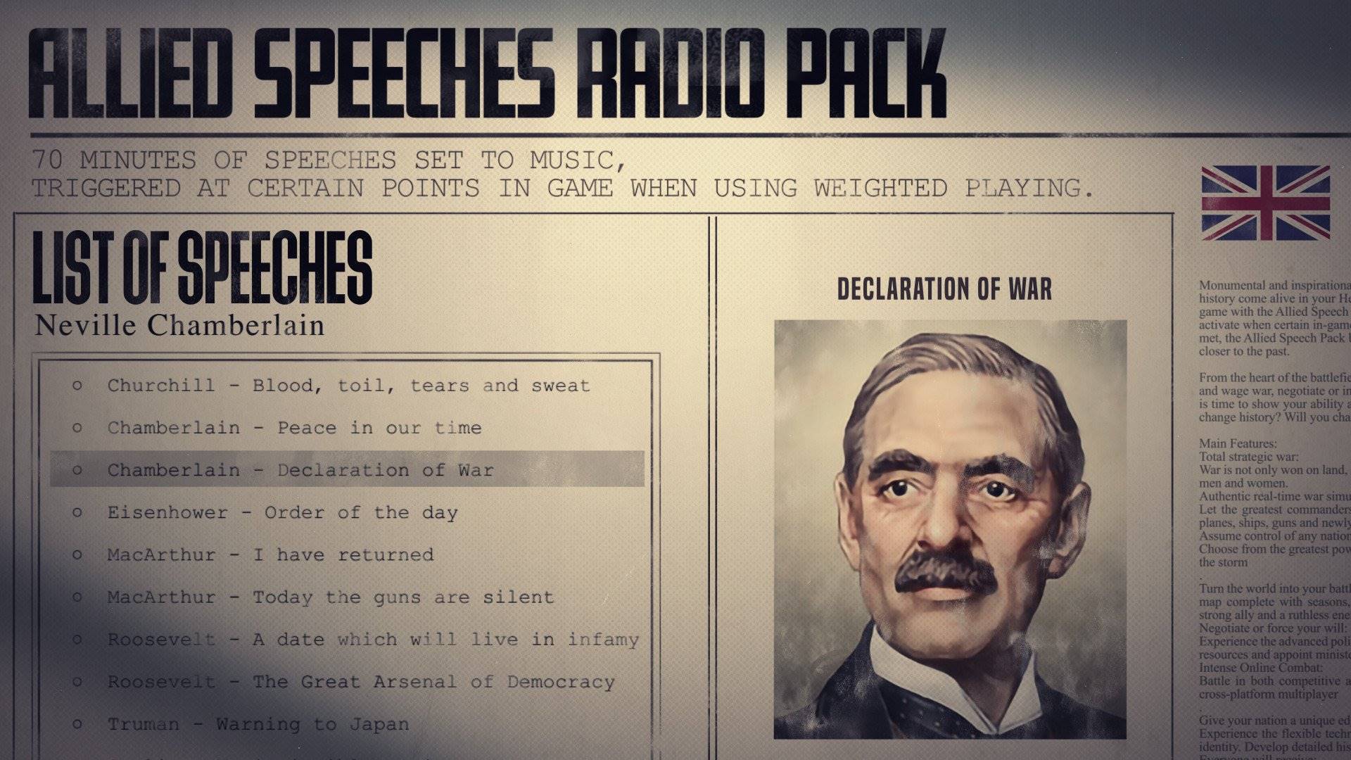 Hearts of Iron IV Allied Speeches Pack elektronická licence