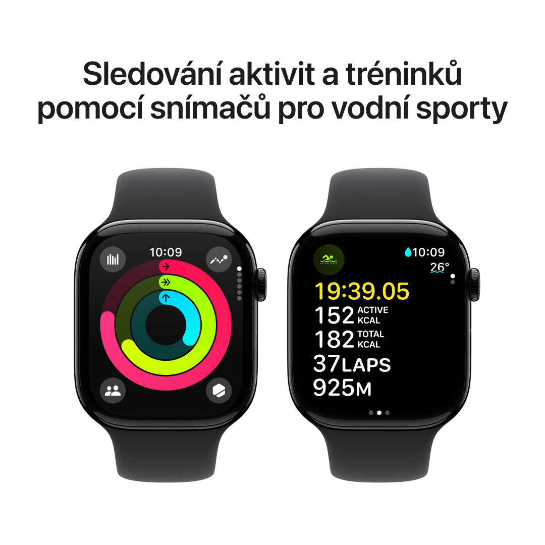 Hliníkové puzdro Apple Watch Series 10 GPS 46 mm Jet Black s čiernym športovým remienkom - S/M (MWWP3QC/A)
