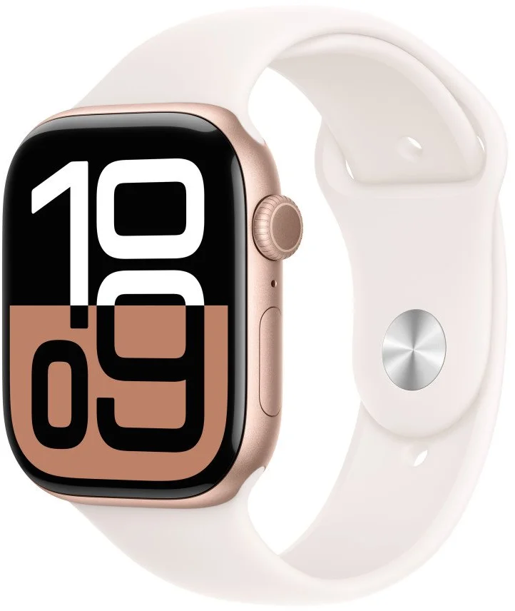 Hliníkové puzdro Apple Watch Series 10 GPS + Cellular 42 mm v ružovo-zlatej farbe so športovým remienkom Light Blush - S/M (MWX93QC/A)