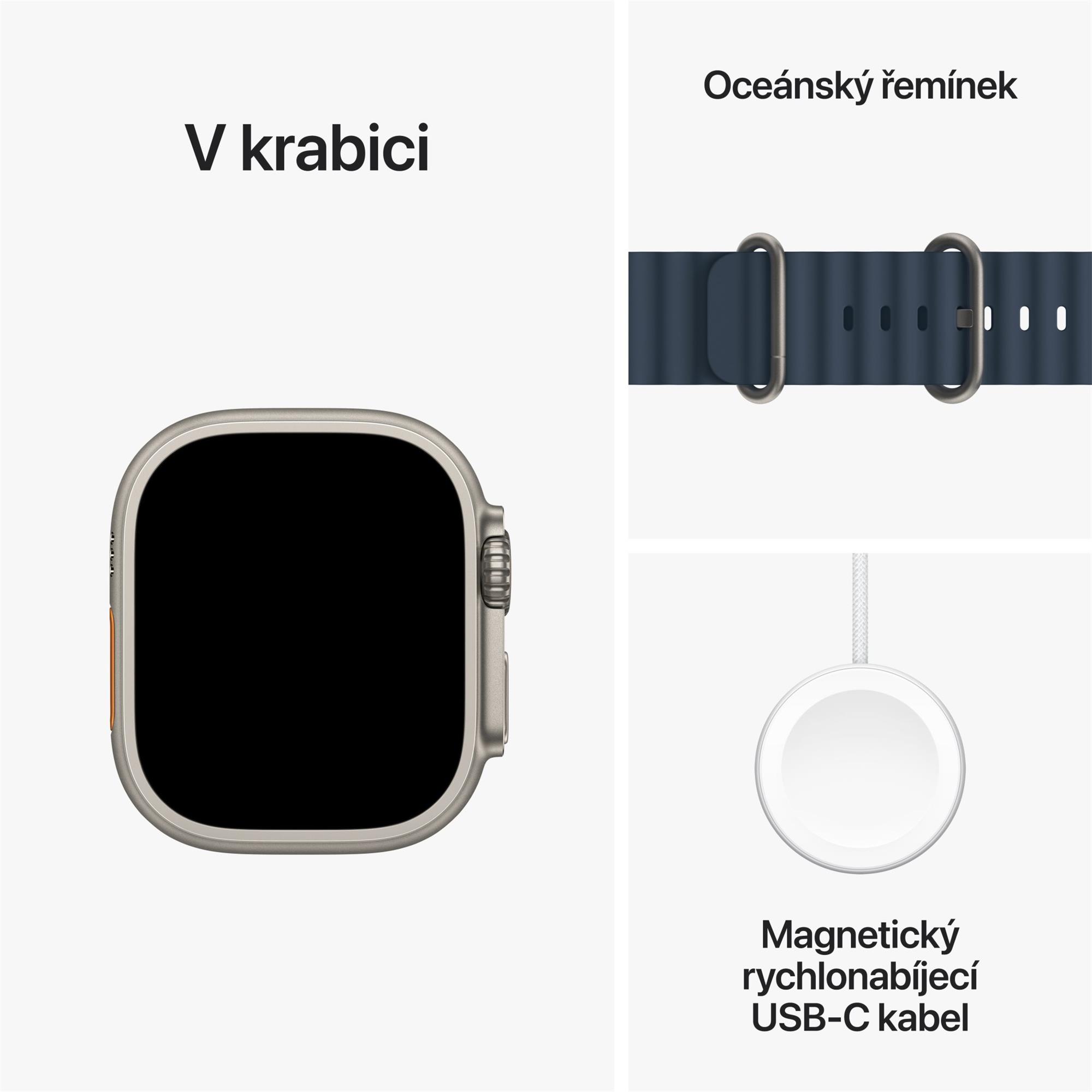 HOD GPS MTP Apple Watch Ultra 2 GPS + Cellular, 49 mm titánové puzdro s modrým oceánskym remienkom