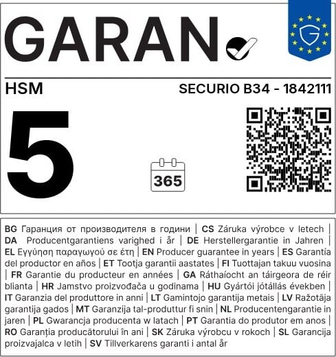 HSM skartovačka SECURIO B34/ formát A3/ velikost řezu 1,9x15mm/ stupeň utajení (DIN) P-5