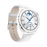 Huawei Watch GT3 Pro 43 mm, strieborný rámček, biele keramické puzdro, biely kožený remienok