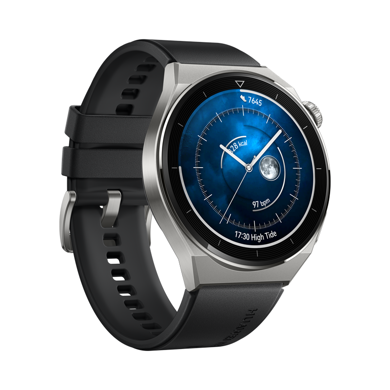 Huawei Watch GT3 Pro 46 mm, puzdro z ľahkého titánu, čierny fluoroelastomérový remienok