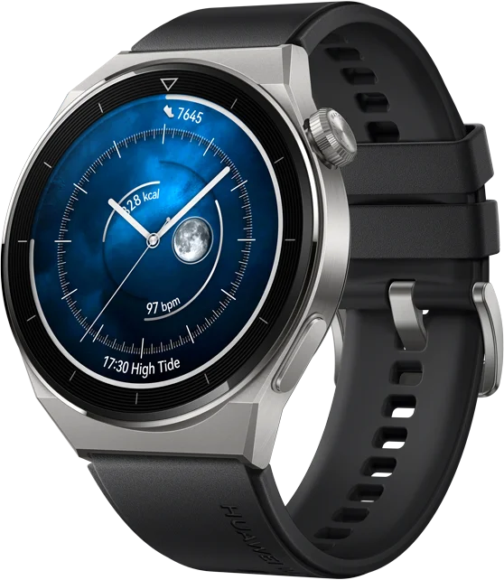 Huawei Watch GT3 Pro 46 mm, puzdro z ľahkého titánu, čierny fluoroelastomérový remienok