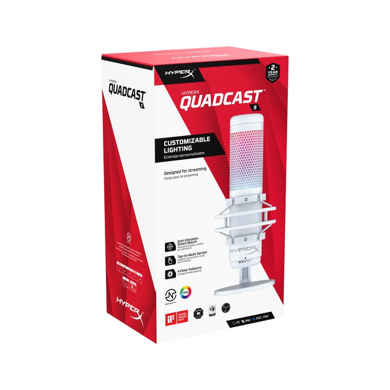 HyperX QuadCast S samostatný mikrofon - bílý