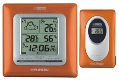Hyundai Meteostanice WSC 1909O, oranžová, předpověď počasí, budík, hodiny, kalendář, venkovní čidlo