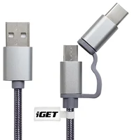 iGET MicroUSB + USB-C prodloužený 2v1 kabel (G2V1)