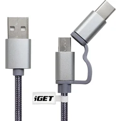 iGET MicroUSB + USB-C prodloužený 2v1 kabel (G2V1)