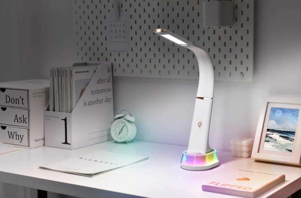 IMMAX LED stolová lampa CORELLA biela + zlaté prvky