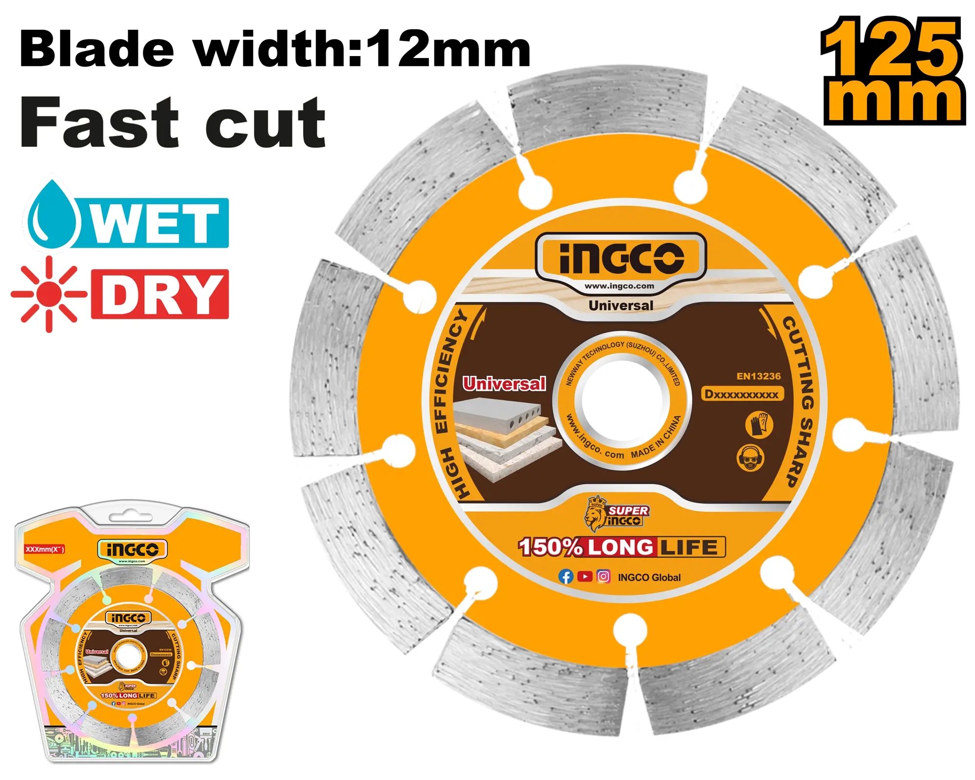 Ingco DMD011251 Kotouč řezný, diamantový, suché řezání 125 x 1 mm