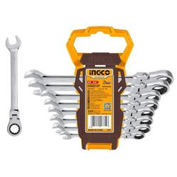 Ingco HKSPAR1083 Klíč očkoplochý račnový CrMo 8-19mm 8ks, CrV