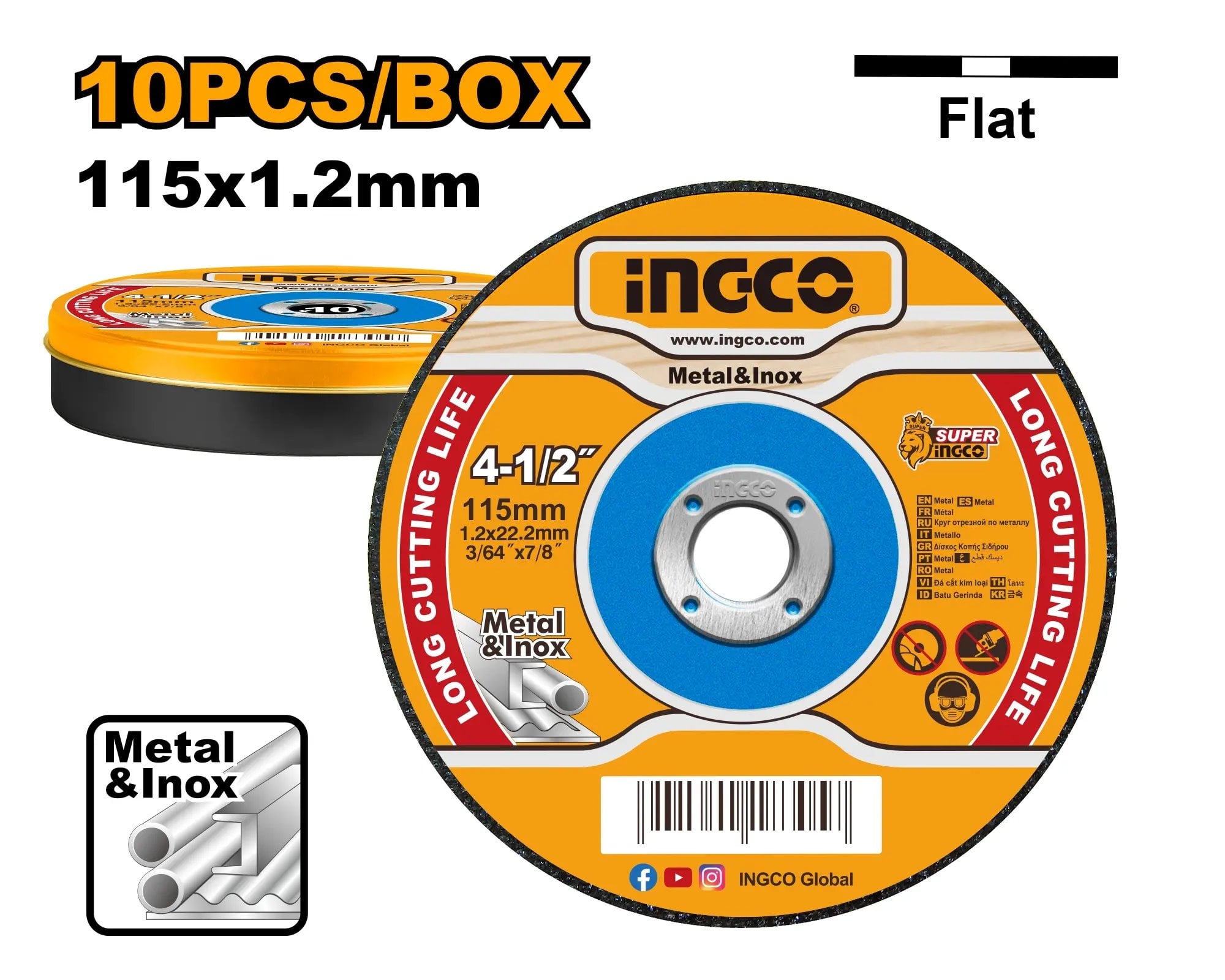 Ingco MCD121155 Kotouč řezný na kov, 115 x 1,2 x 22,2 mm, sada 10ks