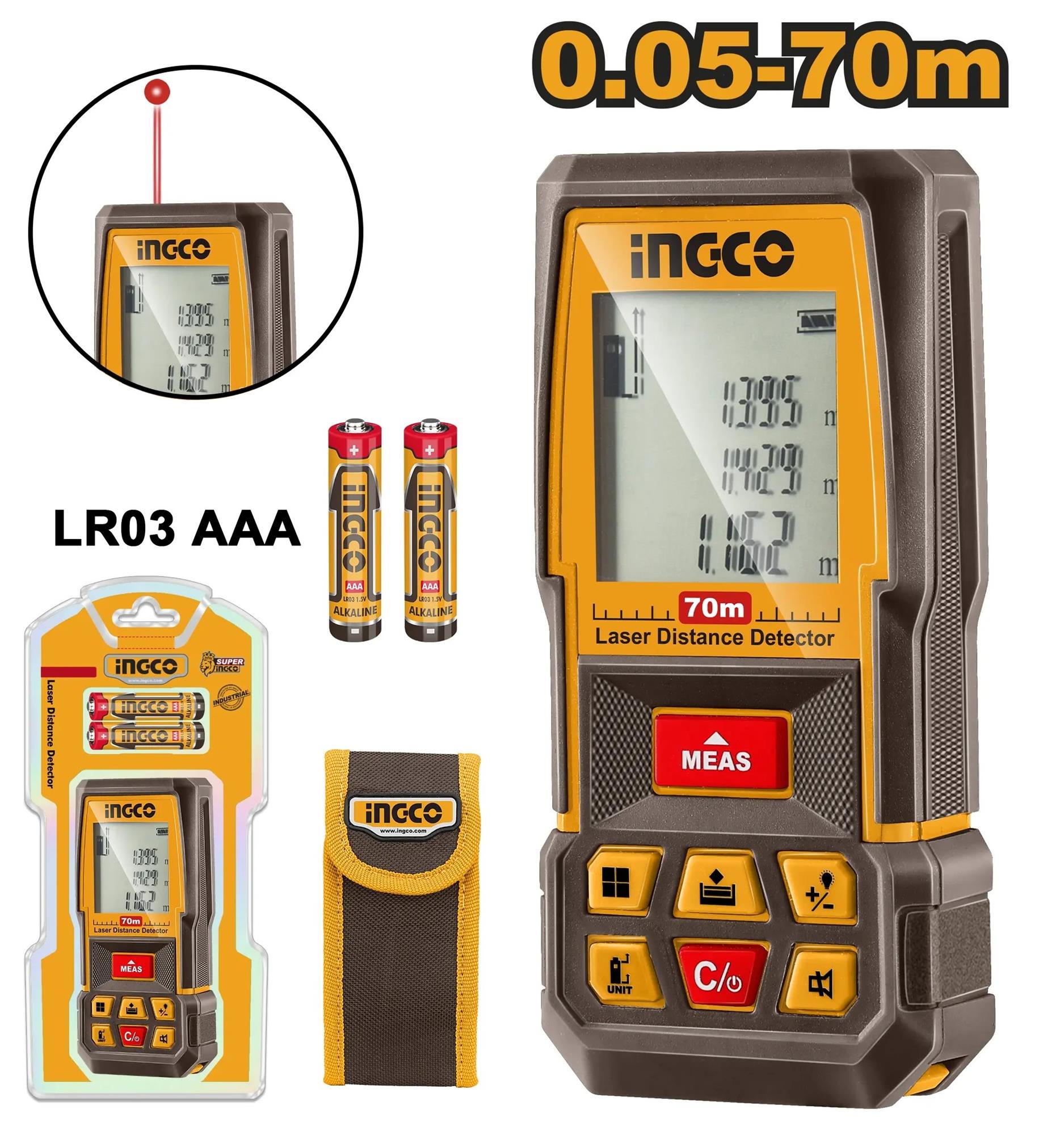 Ingco měřič vzdálenosti laserový, 2x1.5 AAA/0.05-70m