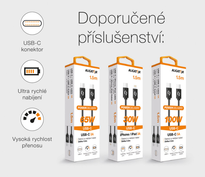 Inteligentná sieťová nabíjačka ALIGATOR GaN, Power Delivery 65 W, 2xUSB-C, 1xUSB-A, čierna