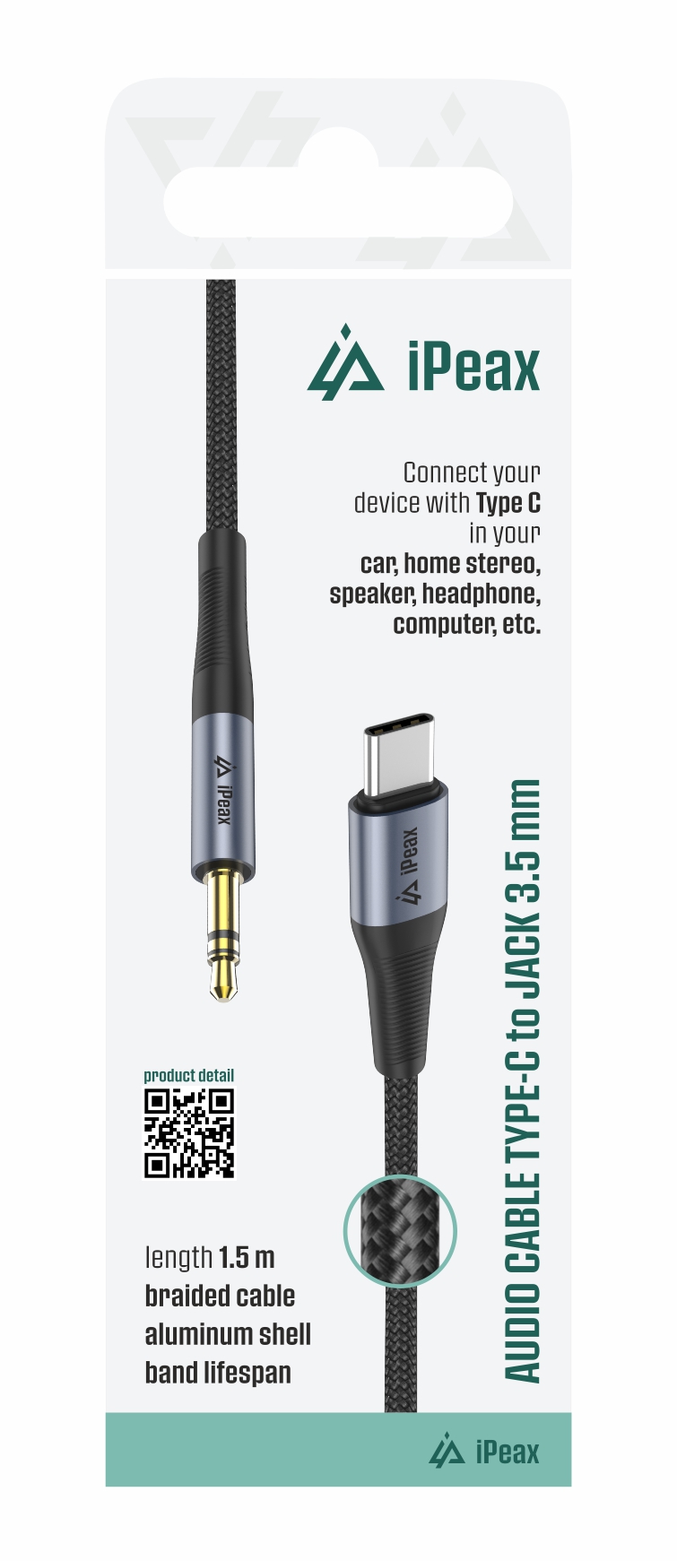 iPEAX adaptér USB-C / 3,5 mm jack 1,5 m, černý