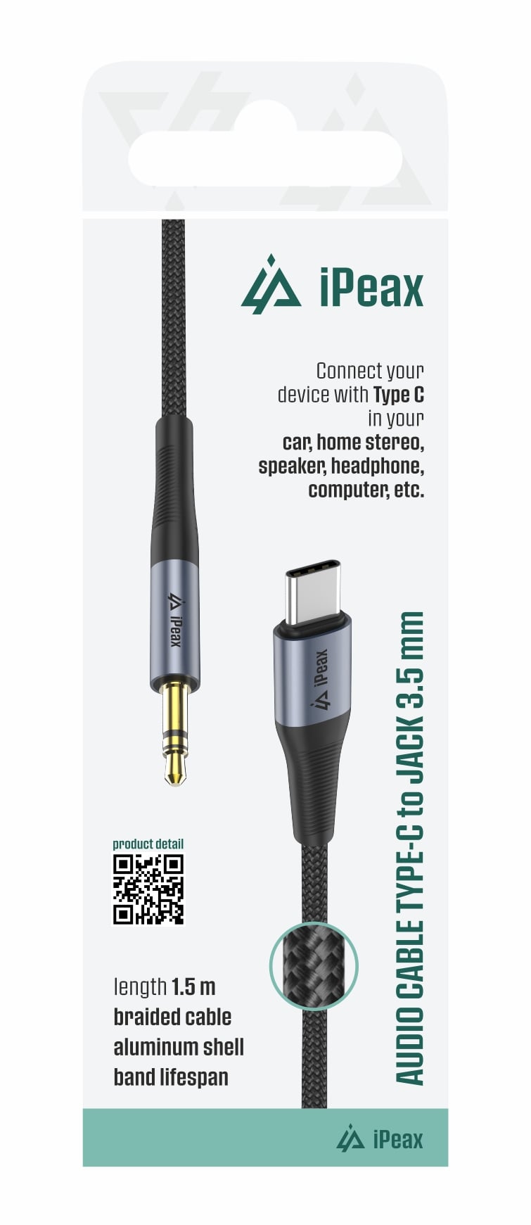 iPEAX adaptér USB-C / 3,5 mm jack 1,5 m, čierny