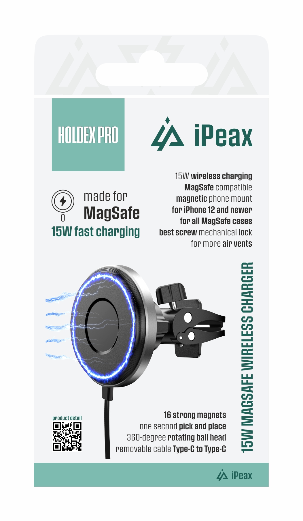 iPEAX držák do auta s bezdrátovým nabíjením Holdex Pro, černý