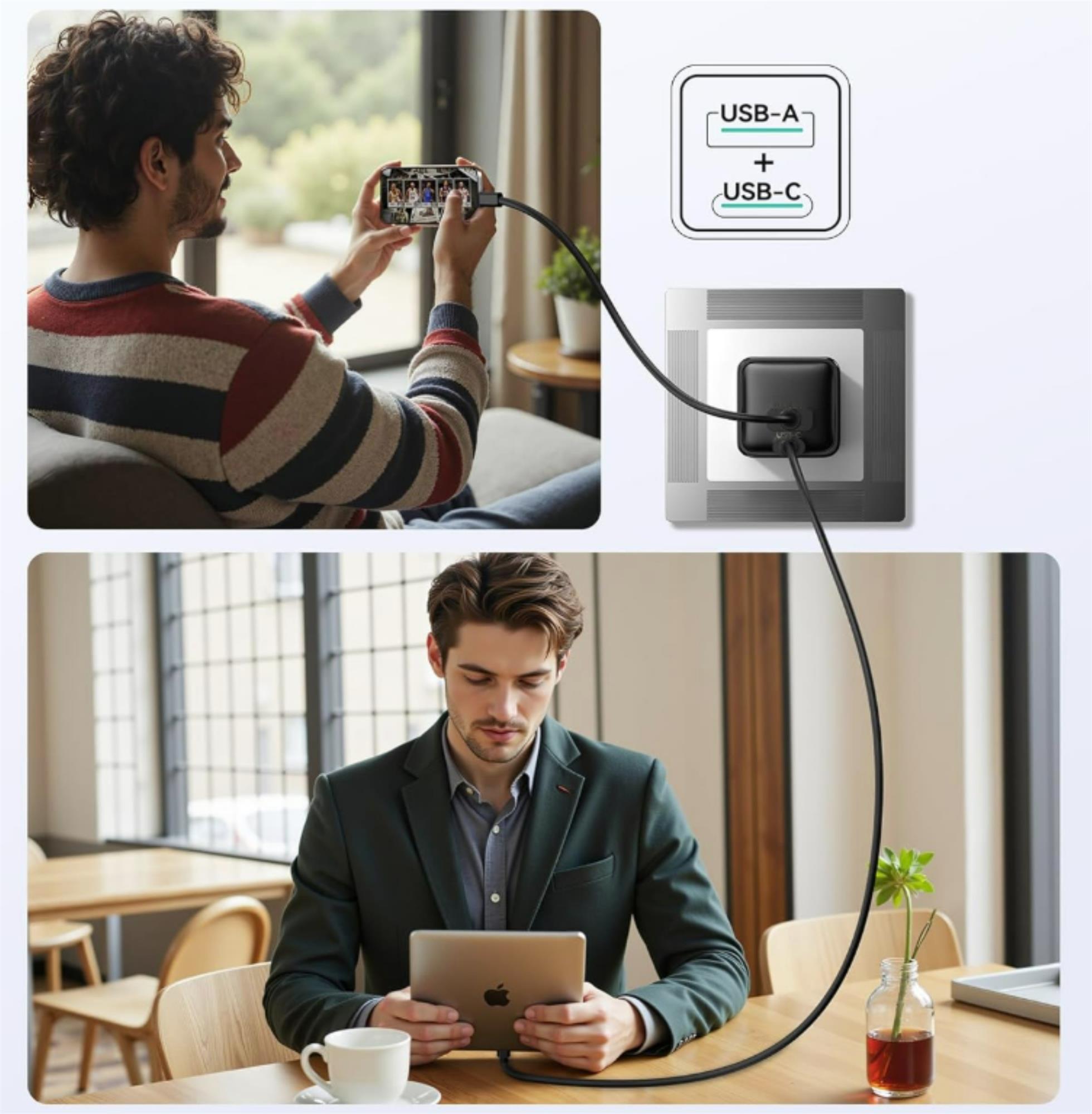 iPEAX GaN SÍŤOVÁ NABÍJEČKA 20W (USB-C + USB-A) ČERNÁ
