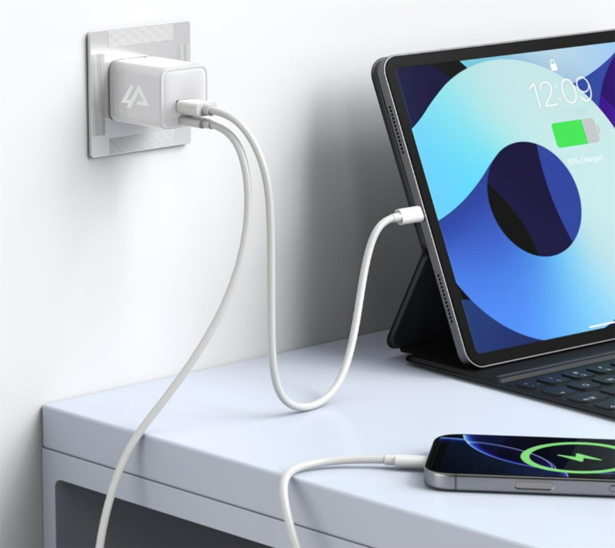 iPEAX GaN síťová nabíječka 45 W (USB-C + USB-A), bílá