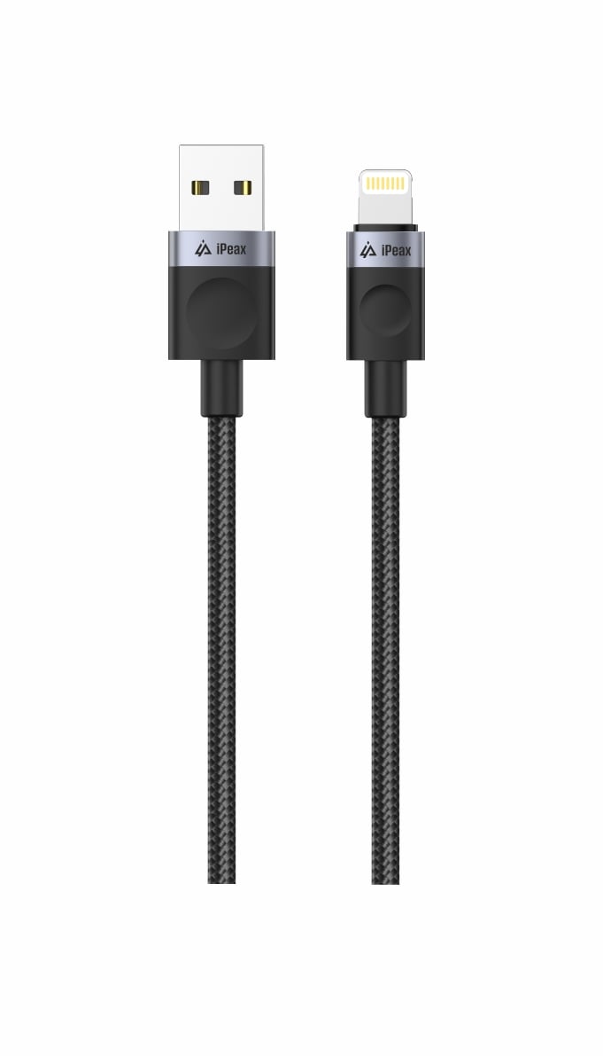 iPEAX textilní kabel USB-A / Lightning 1,5 m, USB 2.0, černý
