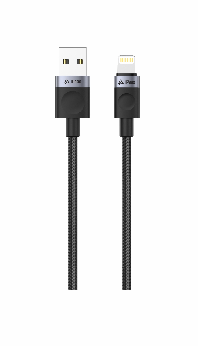 iPEAX textilní kabel USB-A / Lightning 1,5 m, USB 2.0, černý