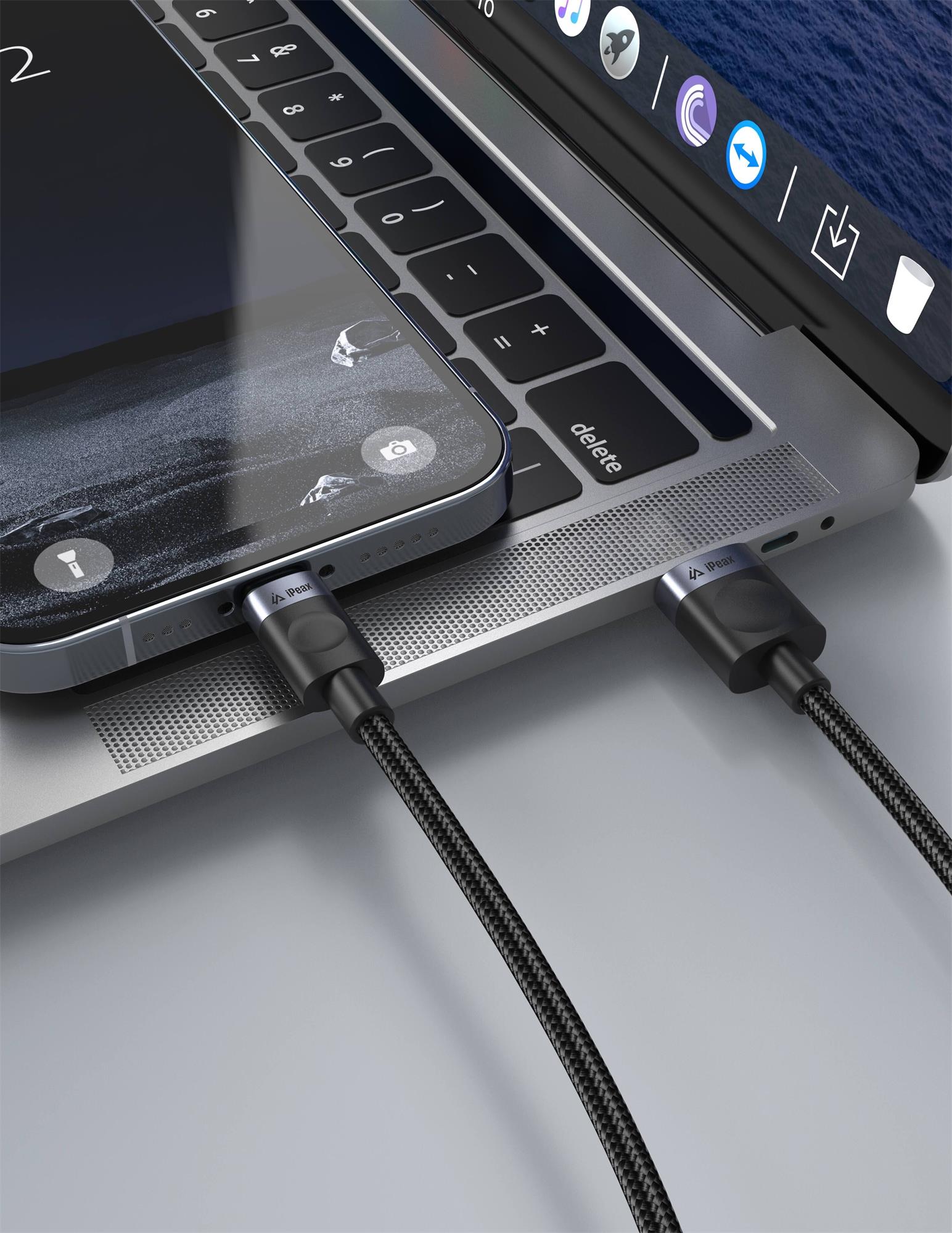 iPEAX textilní kabel USB-A / USB-C 1,5 m, USB 2.0, černý
