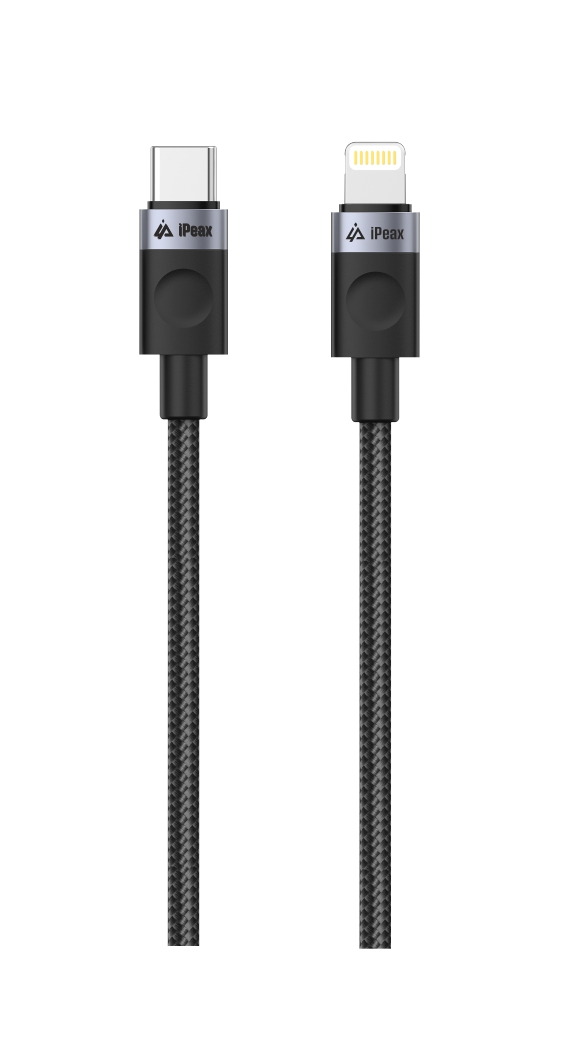 iPEAX TEXTILNÍ KABEL USB-C / LIGHTNING 1,5M, USB 2.0 ČERNÝ