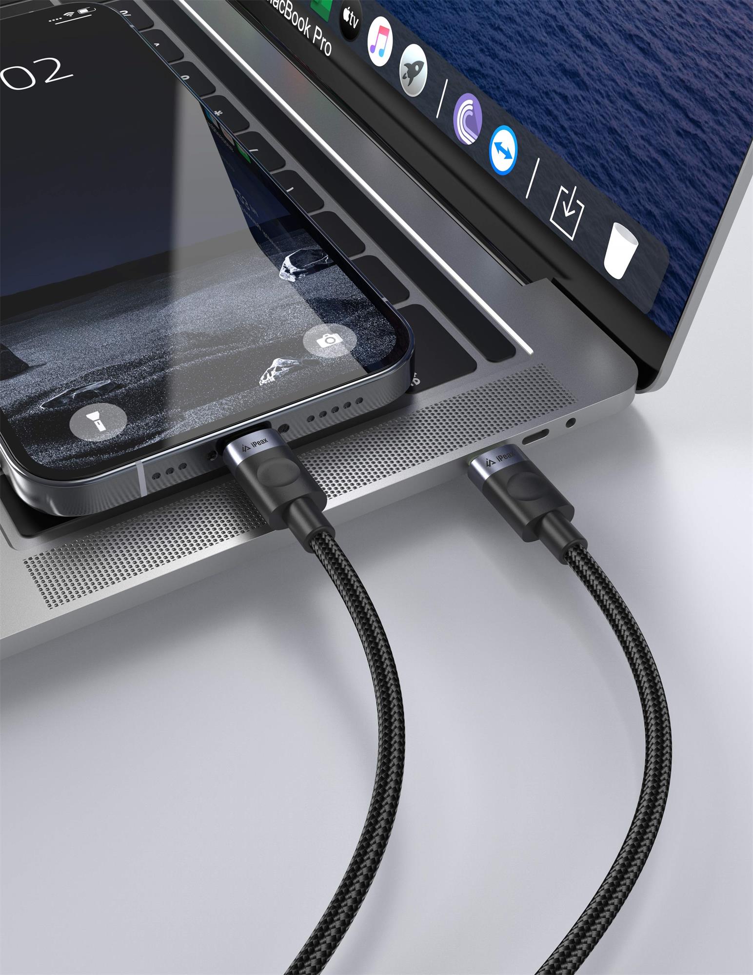 iPEAX textilní kabel USB-C / Lightning 1 m, USB 2.0, černý