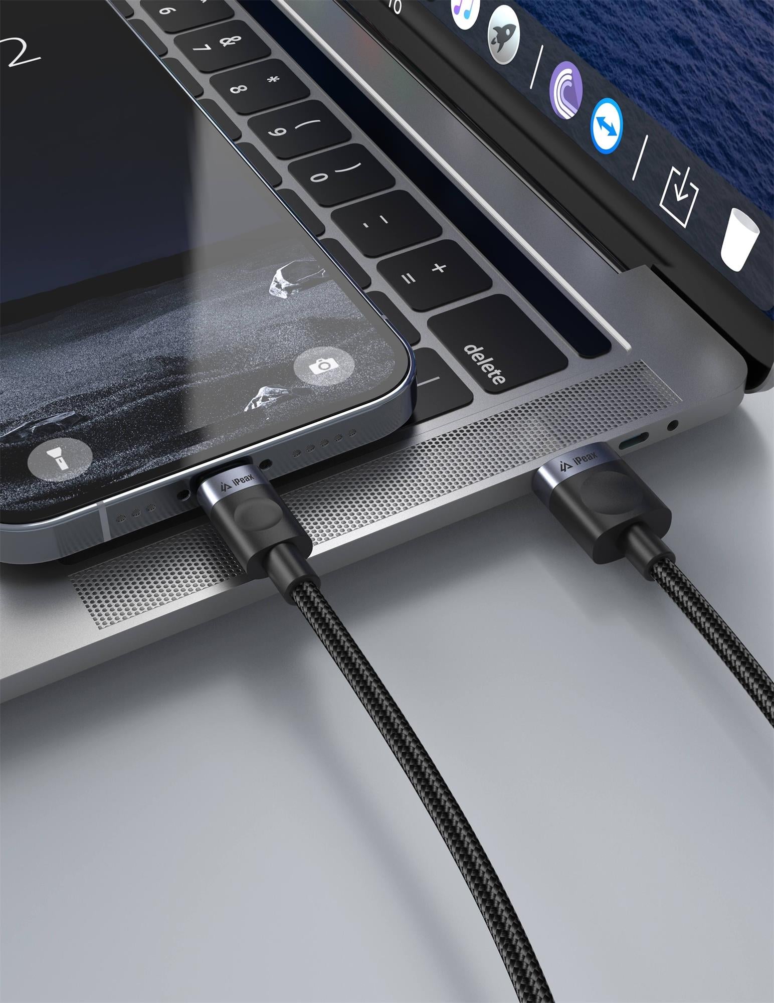 iPEAX textilný kábel USB-A / USB-C 1,5 m, USB 2.0, čierny