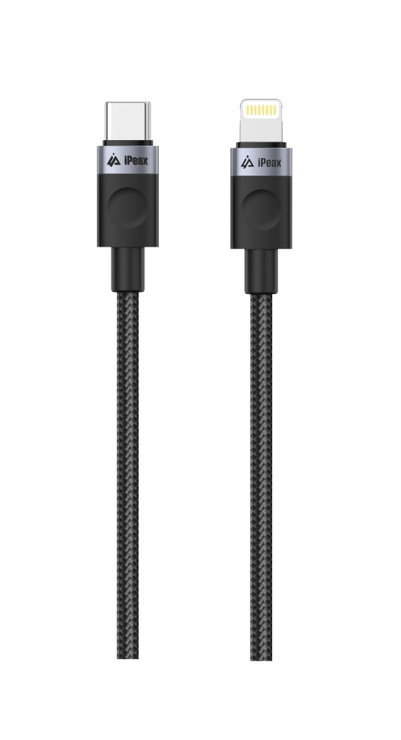 iPEAX textilný kábel USB-C / Lightning 1,5 m, USB 2.0, čierny