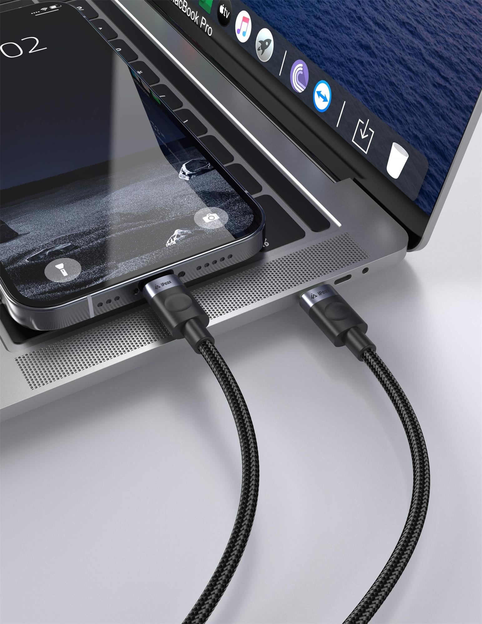 iPEAX textilný kábel USB-C / Lightning 1 m, USB 2.0, čierny