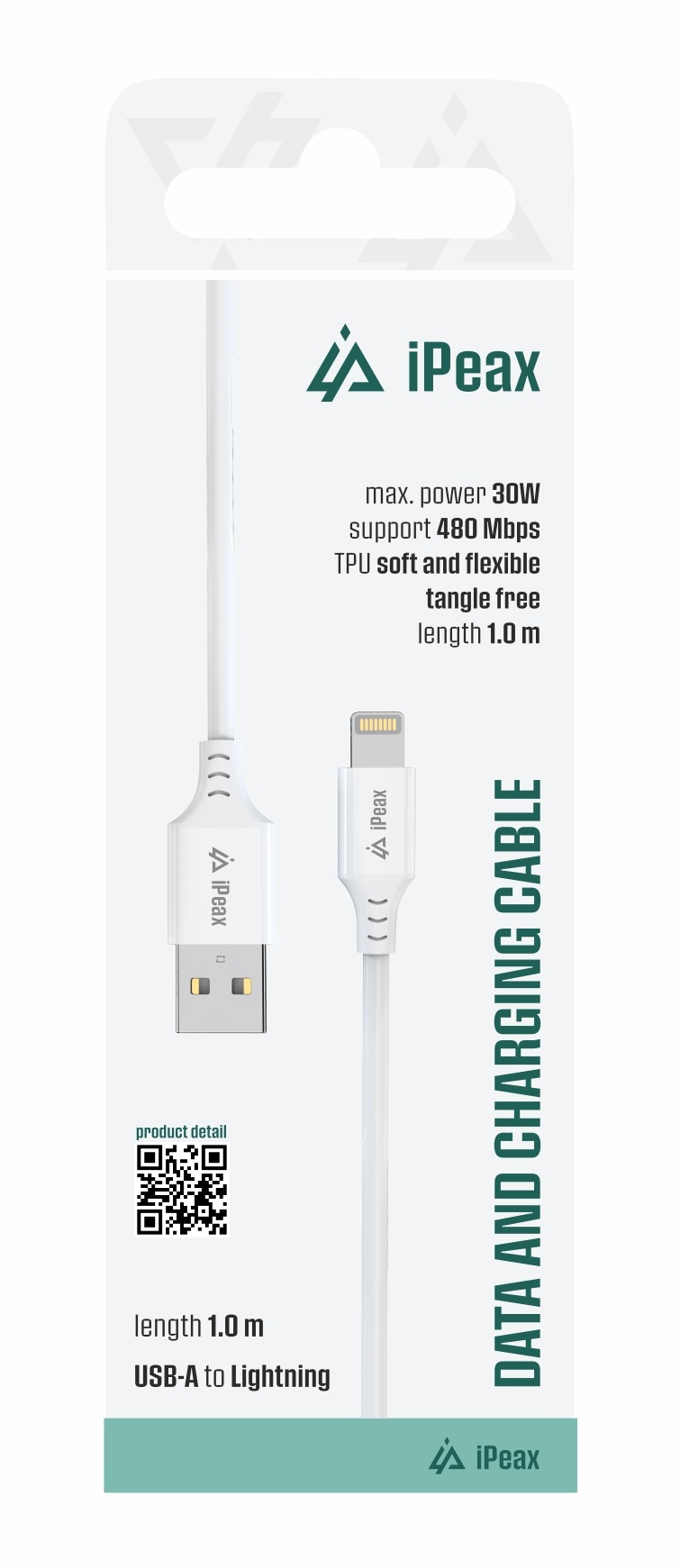 iPEAX TPU kábel USB-A / Lightning 1 m, USB 2.0, biely