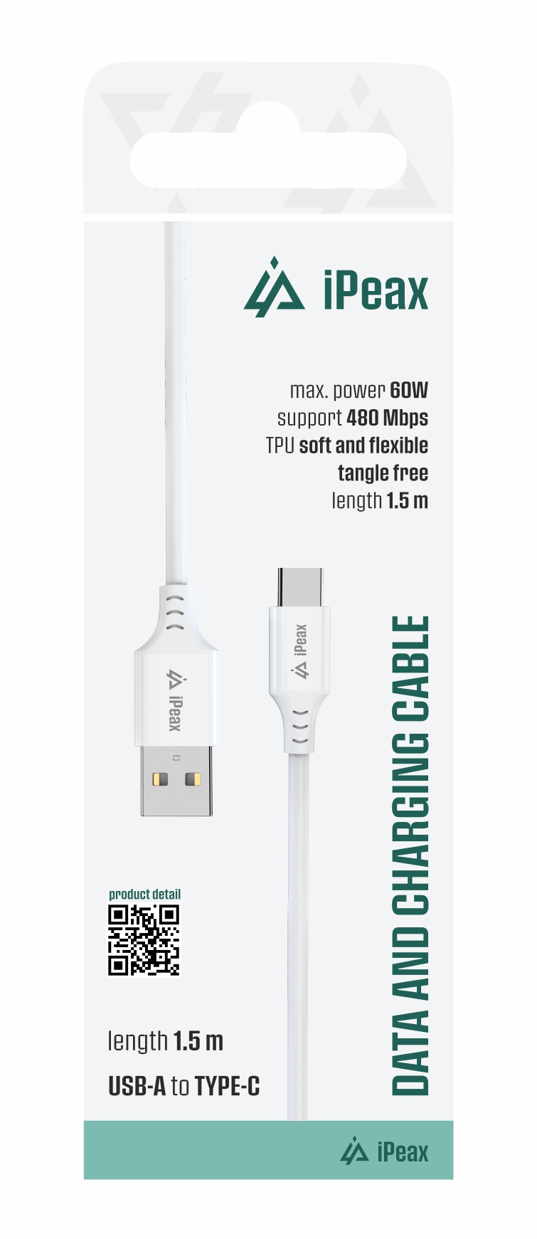 iPEAX TPU KABEL USB-A / USB-C 1,5M, USB 2.0 BÍLÝ