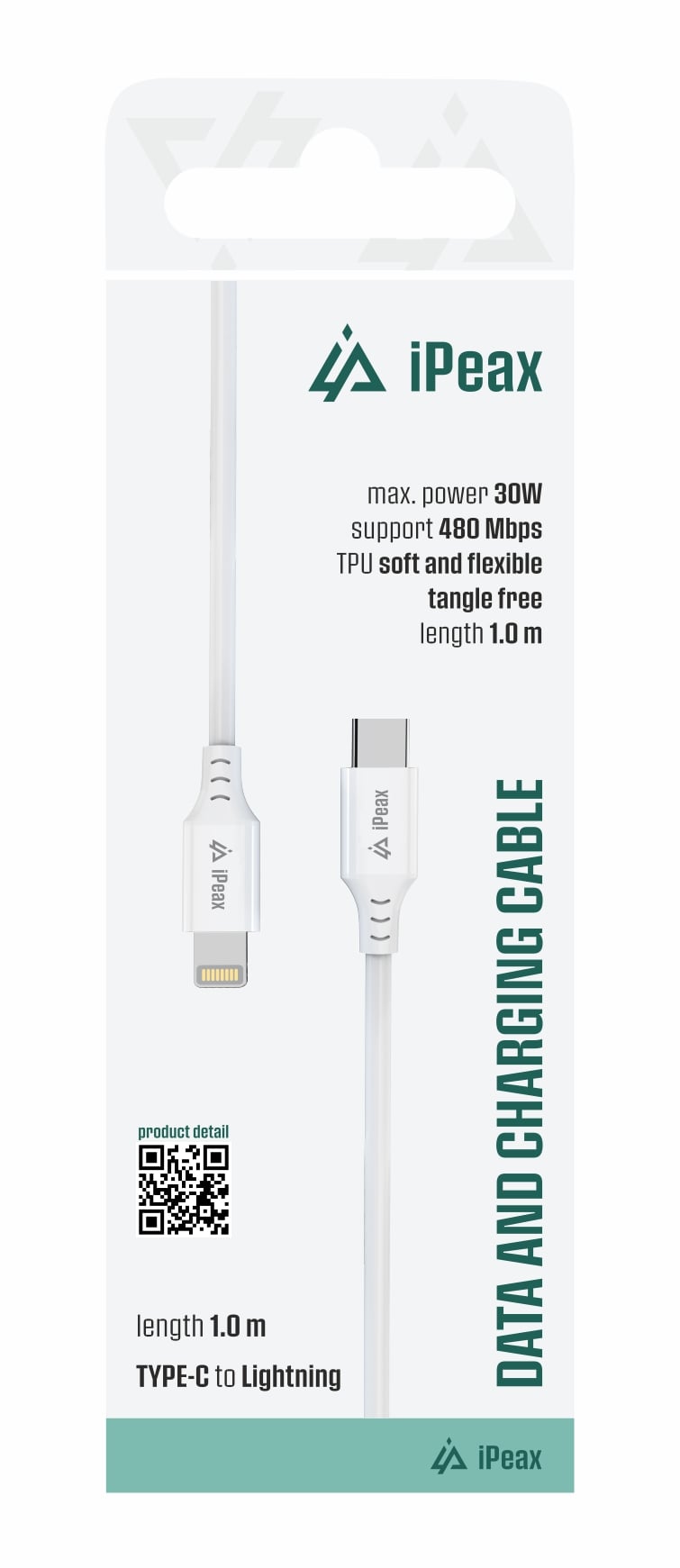 iPEAX TPU kabel USB-C / Lightning 1 m, USB 2.0, bílý
