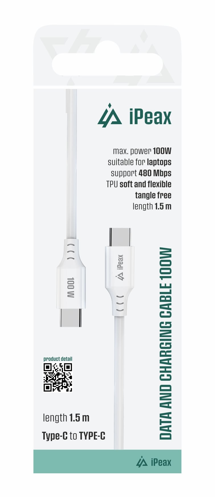 iPEAX TPU kábel USB-C / USB-C 1,5 m, 5 A, 100 W, biely