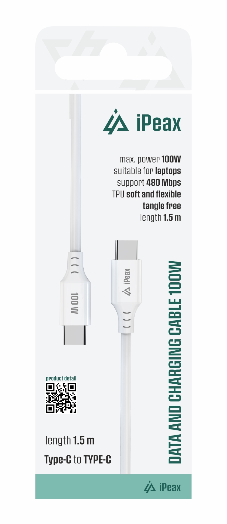 iPEAX TPU kabel USB-C / USB-C 1,5 m, 5 A, 100 W, bílý