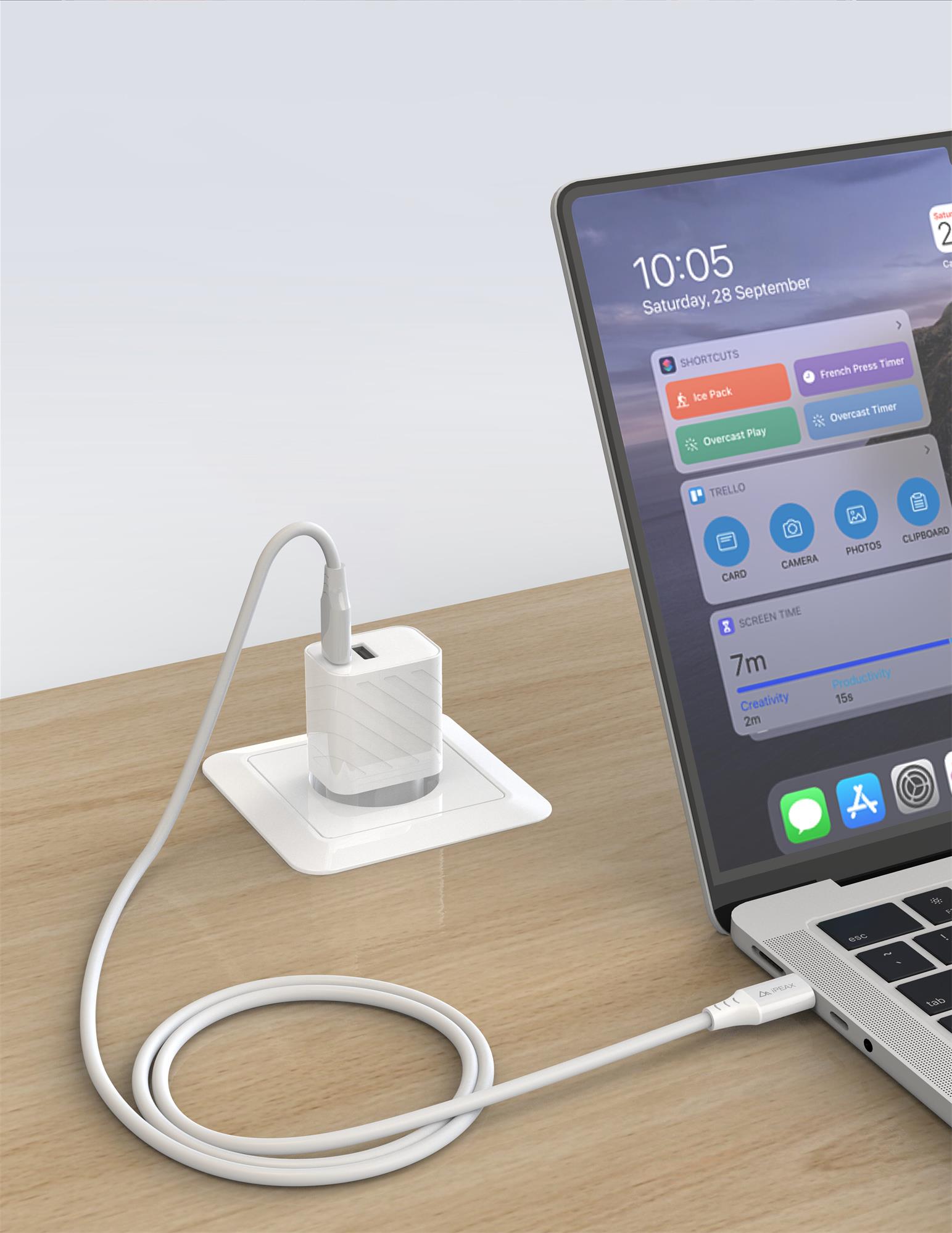 iPEAX TPU kabel USB-C / USB-C 1 m, USB 2.0, bílý