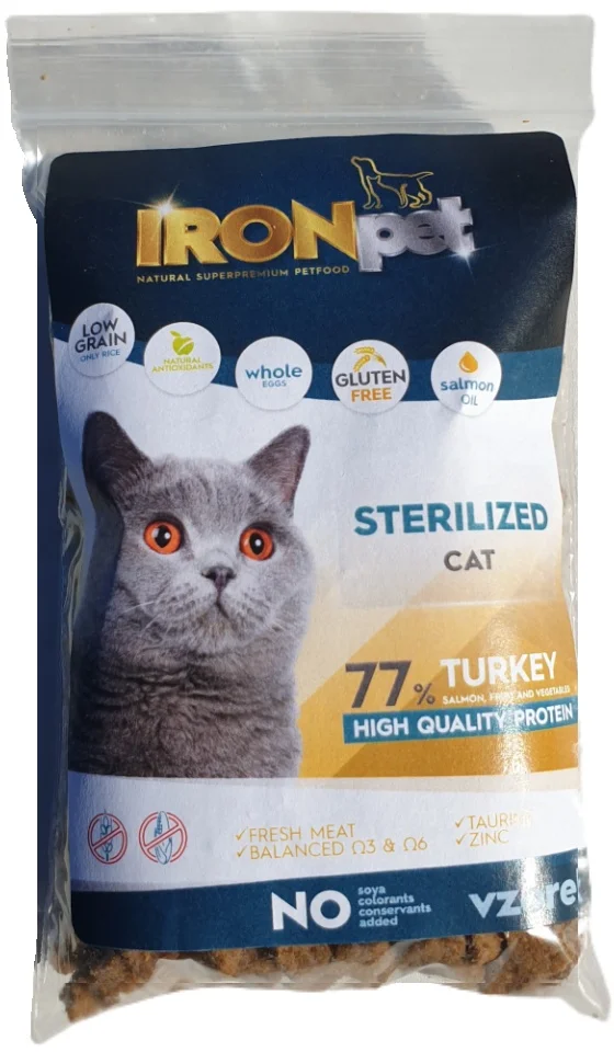 IRONpet Cat Sterilized Turkey (Krůta) 70 g vzorek granule pro kastrované kočky