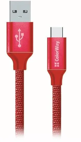 Kábel ColorWay USB-C 1 m 2,1 A, červený