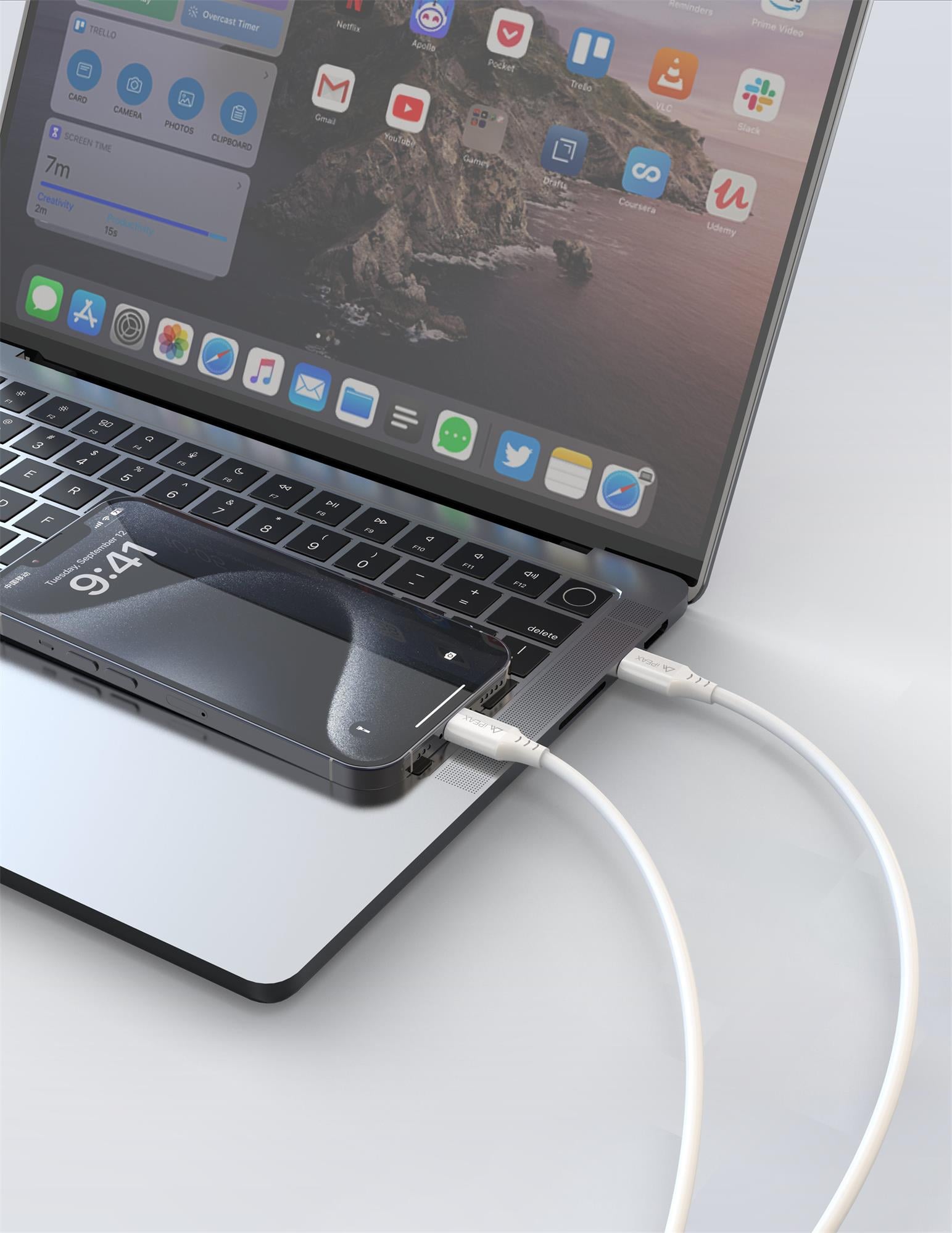Kábel iPEAX TPU USB-C / Lightning 1,5 m, USB 2.0, biely