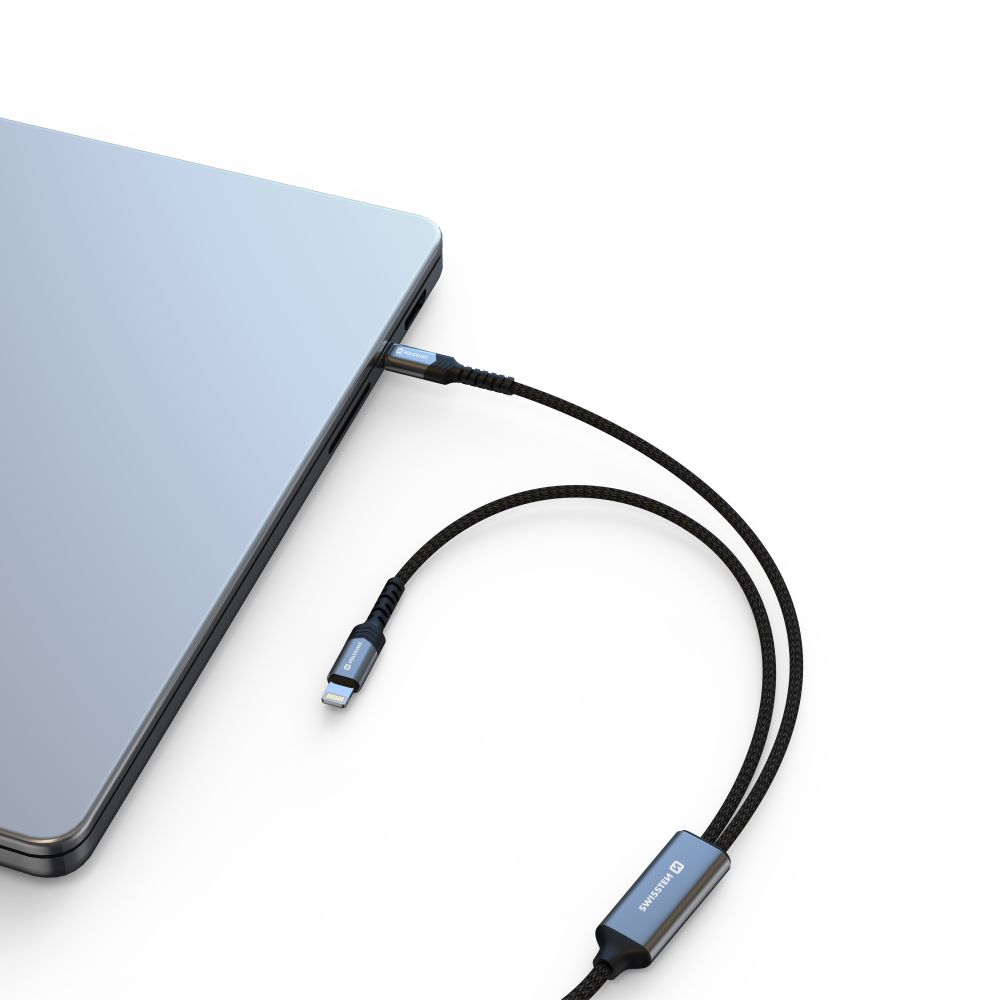 Kábel Swissten 2 v 1 USB-C / Lightning 100 W, 1,5 m, čierny